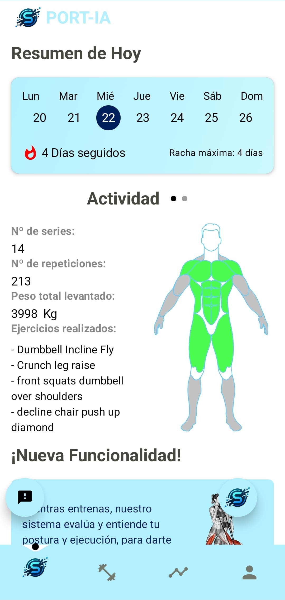 Pantalla principal de Sport-IA para usuarios