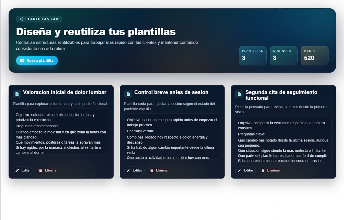 Plantillas reutilizables para profesionales en Sport-IA