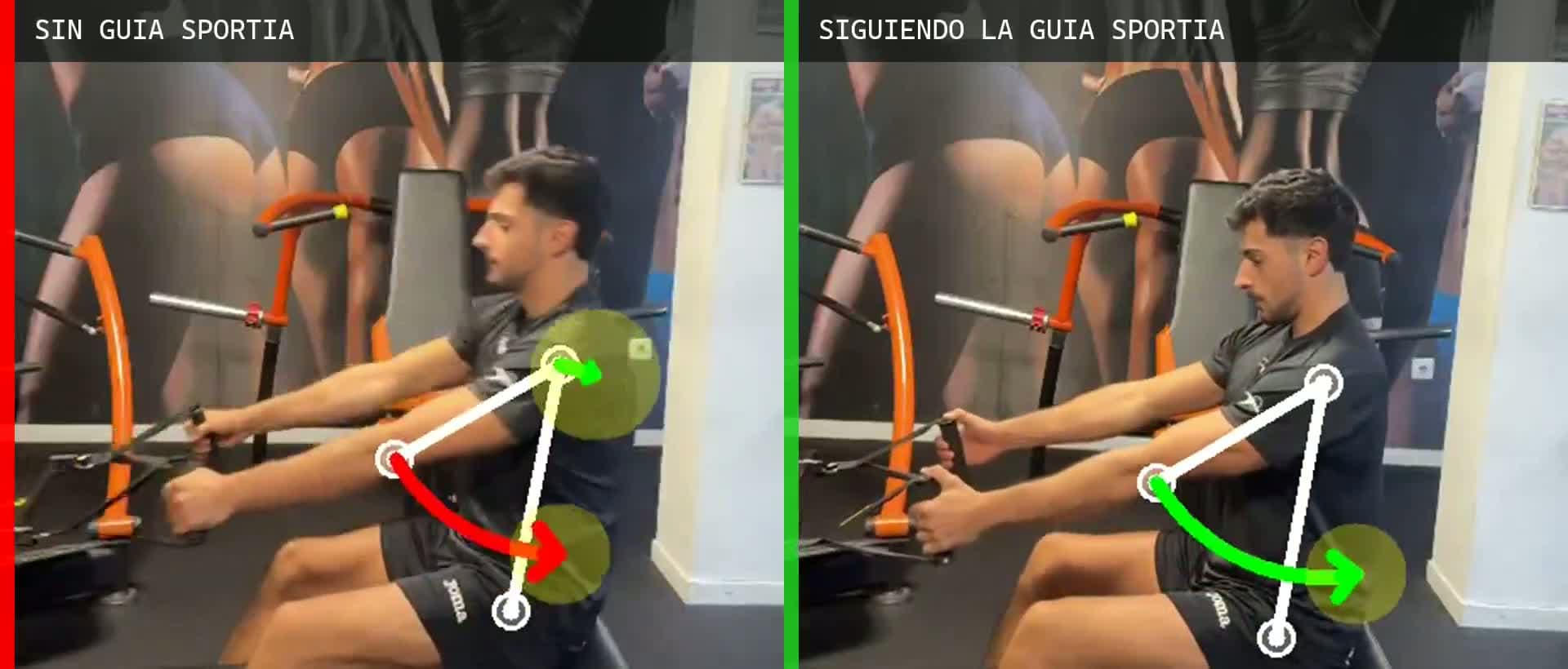 Comparativa de remo en polea baja antes y despues con Sport-IA