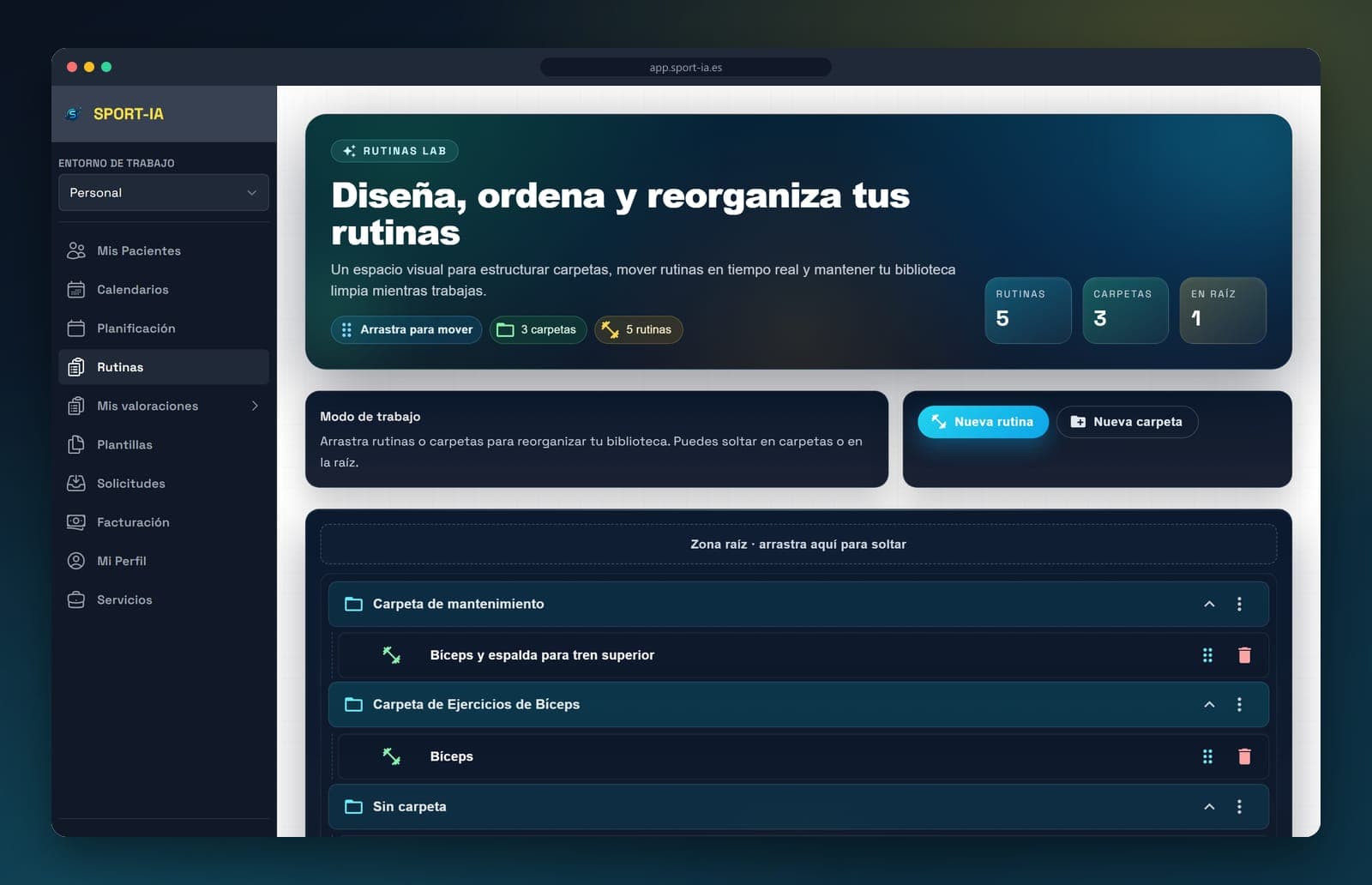 Biblioteca profesional de rutinas en Sport-IA