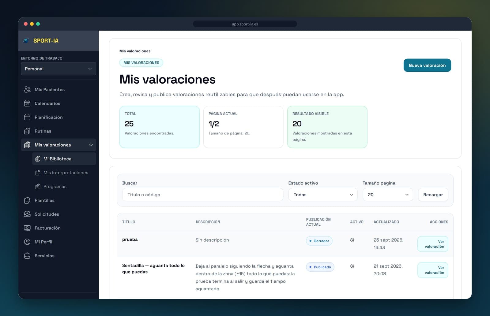 Biblioteca profesional de valoraciones en Sport-IA