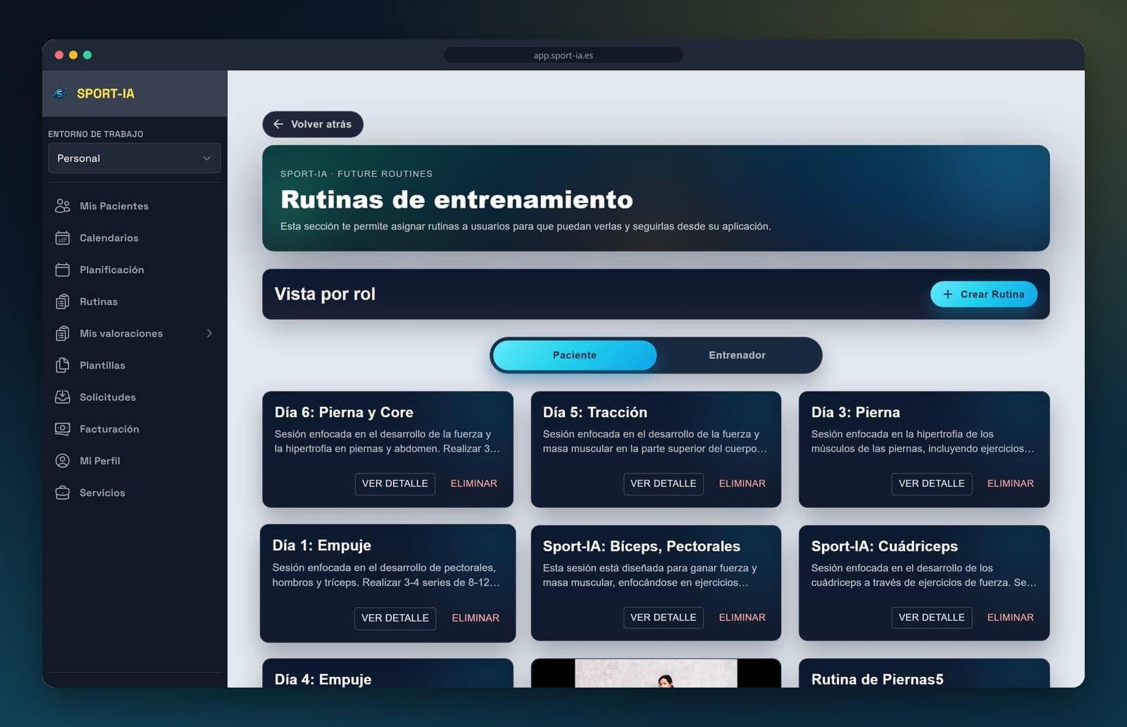Vista de producto para planificación y seguimiento profesional